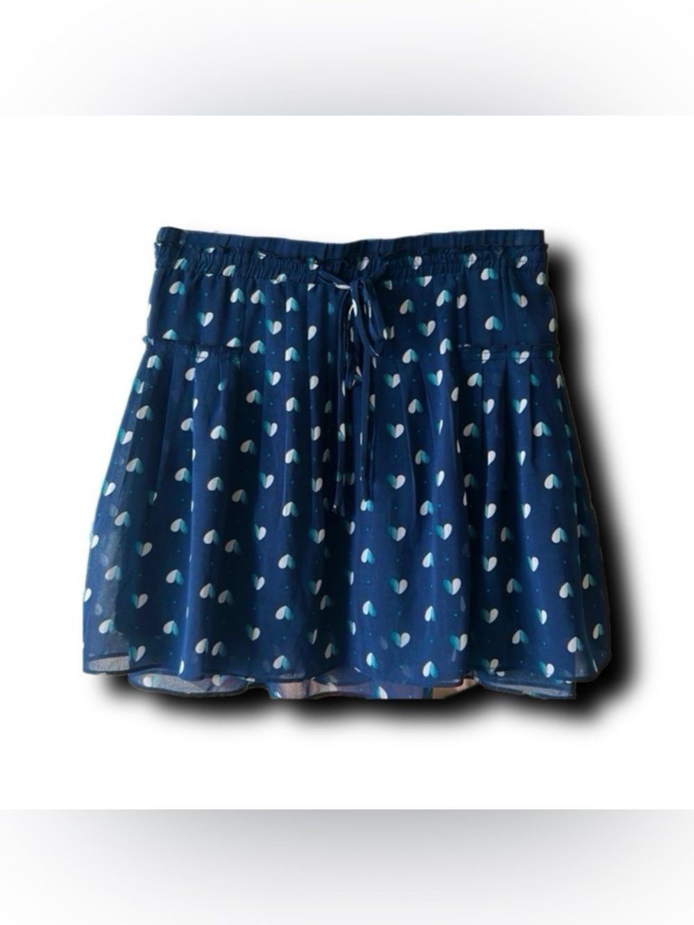 American Eagle Outfitters Floaty Navy Heart Print Mini Skirt Preppy Vibes